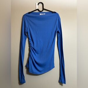 Blue Long-Sleeve Boatneck Top by Attitude